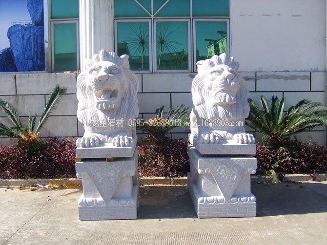 白麻石材石雕狮子 港币狮风格