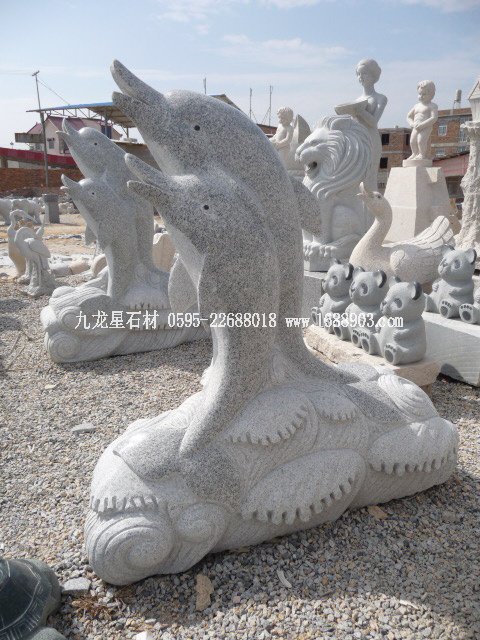 石雕海豚雕塑 石雕海豚厂家订做
