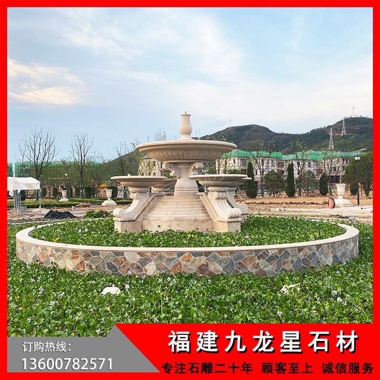 黄锈石石雕喷泉水钵景观雕塑——浙江金华中交集团