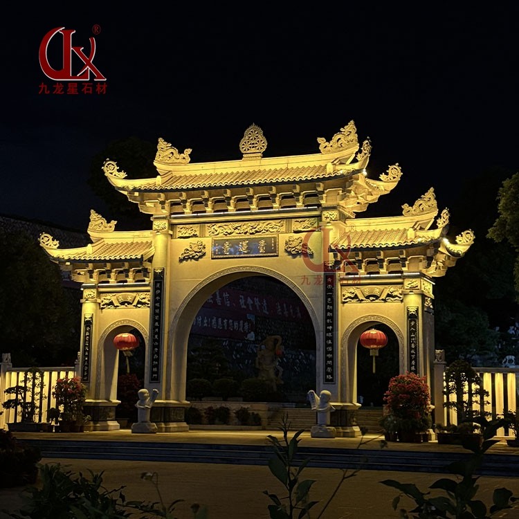 古建三门石牌楼修建 花岗岩三门石牌楼传统榫卯结构