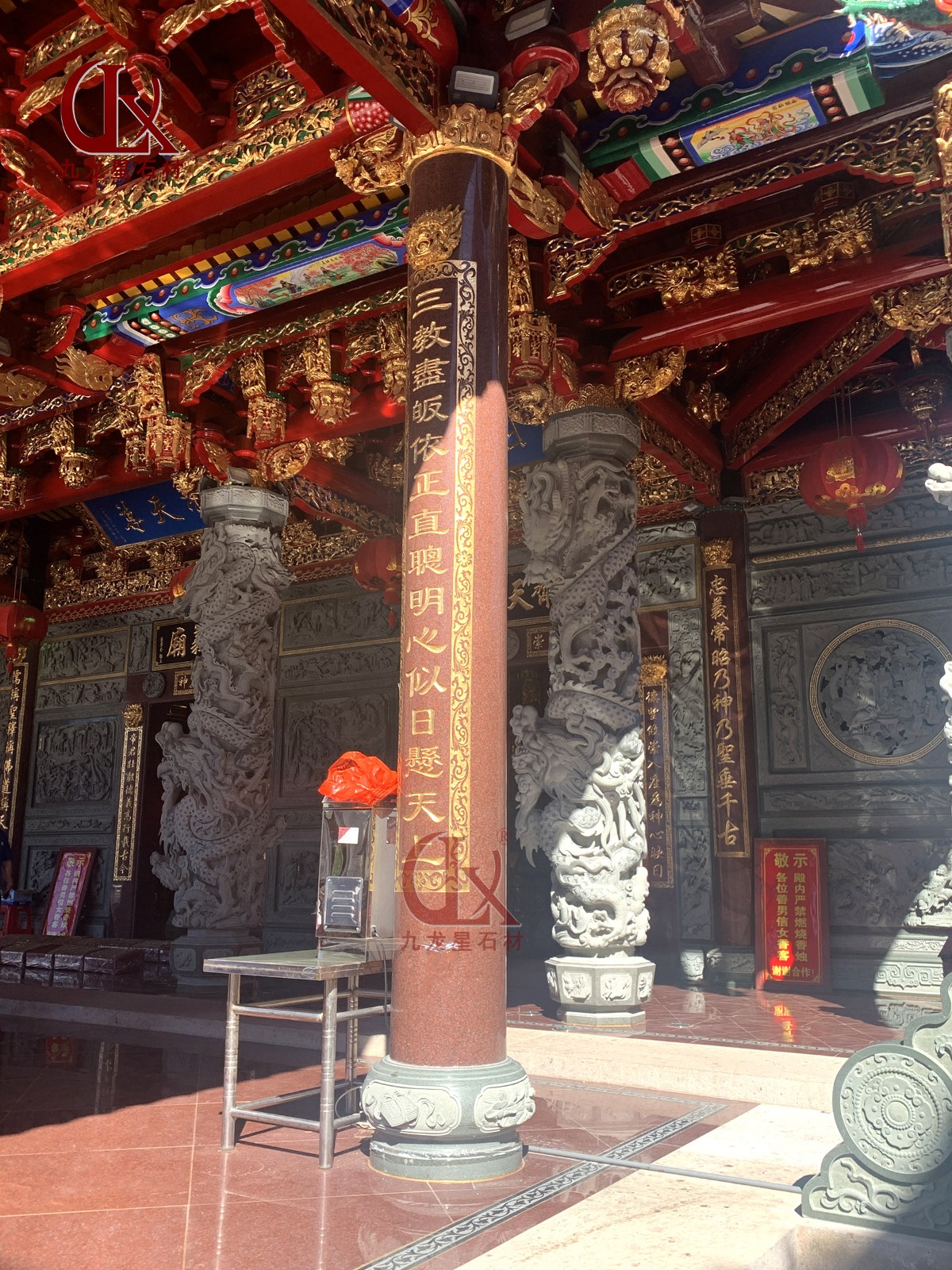 宗祠印度红圆柱定做厂家 祠堂红色圆柱红润庄重